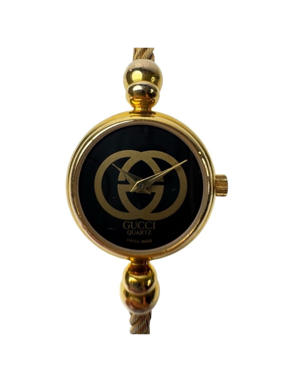 Gucci Bangle Watch Quartz Gold Black Dial